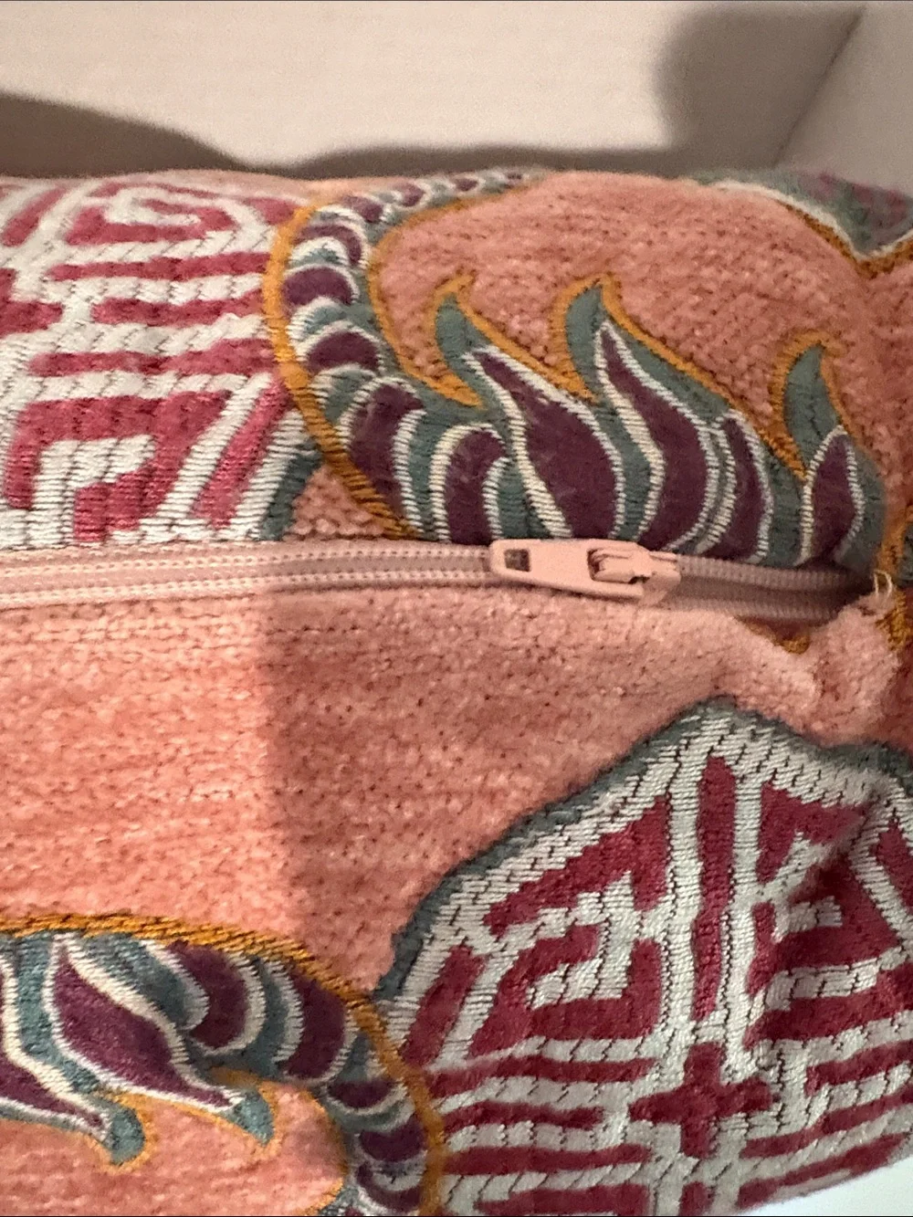 Embroidered Pink Dragon Motif Accent Pillow - Unbranded
